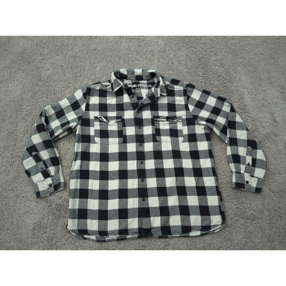 Mossimo Button Up Shirt Mens XL Black Plaid Long Sleeve Flannel Classic Casual